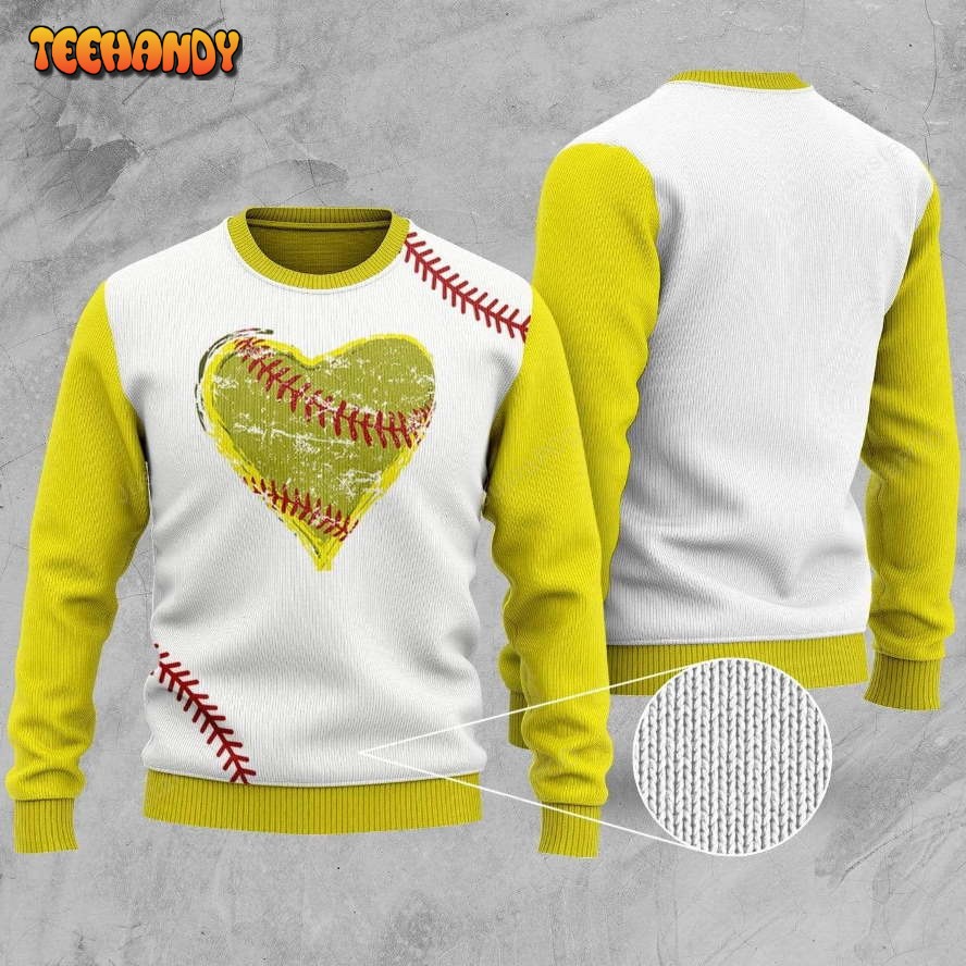 Amazing Softball Heart Ugly Christmas Sweater, All Over Print Sweatshirt