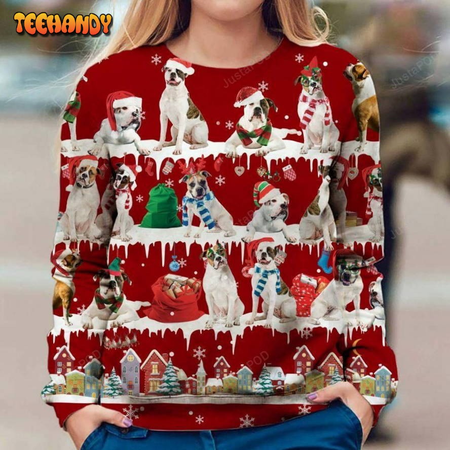 American Bulldog Christmas Ugly Christmas Sweater, All Over Print Sweatshirt