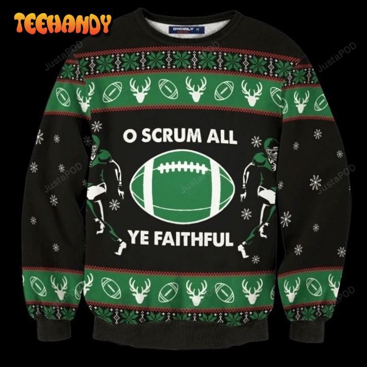 American Football Scrum All Ye Faithful Ugly Christmas Sweater, Ugly Sweater