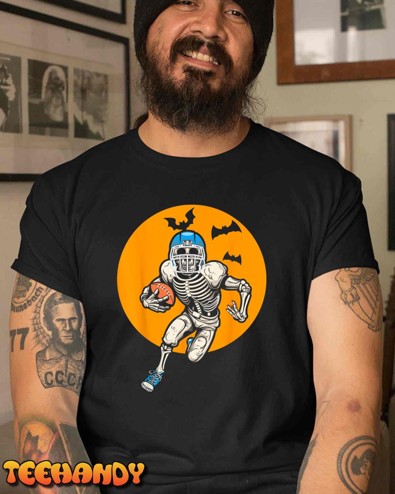 American Football Skeleton Halloween Men Boys Football Fan T-Shirt