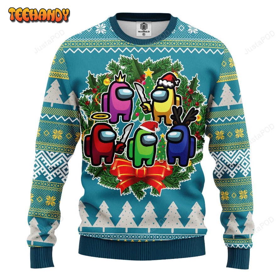 Among Us Wreath Ugly Christmas Sweater, All Over Print Sweatshirt