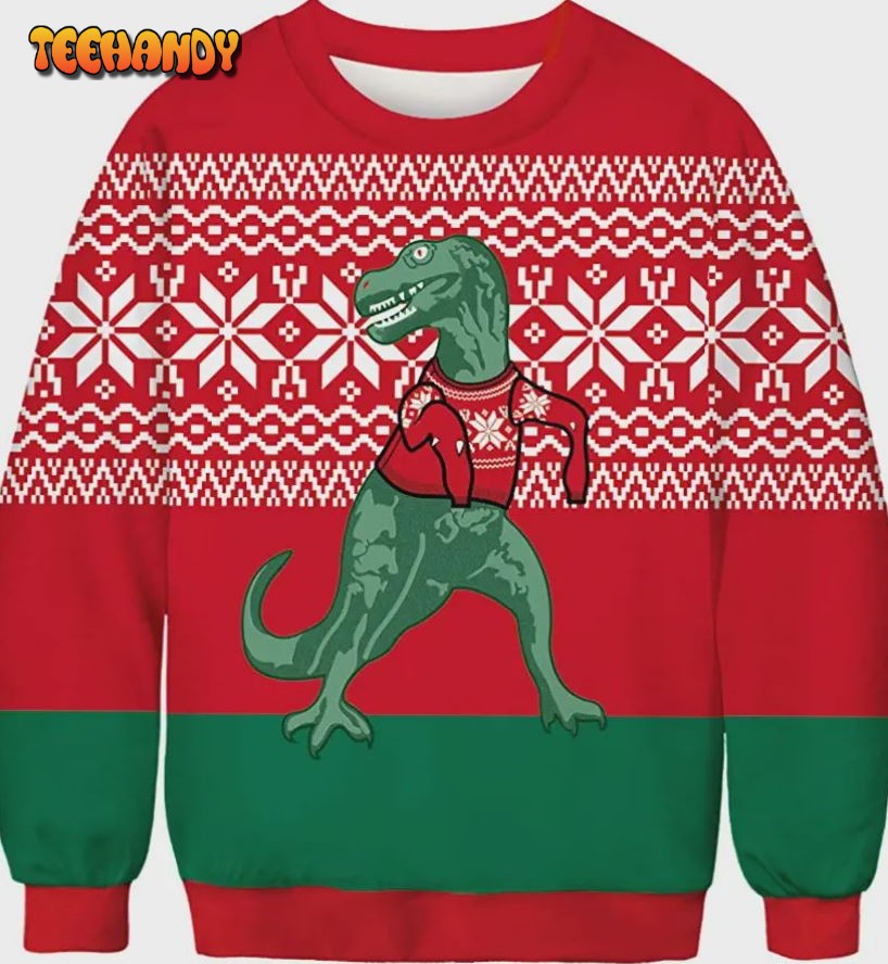 Apiidoo Dinosaur Ugly Christmas Sweater, All Over Print Sweatshirt