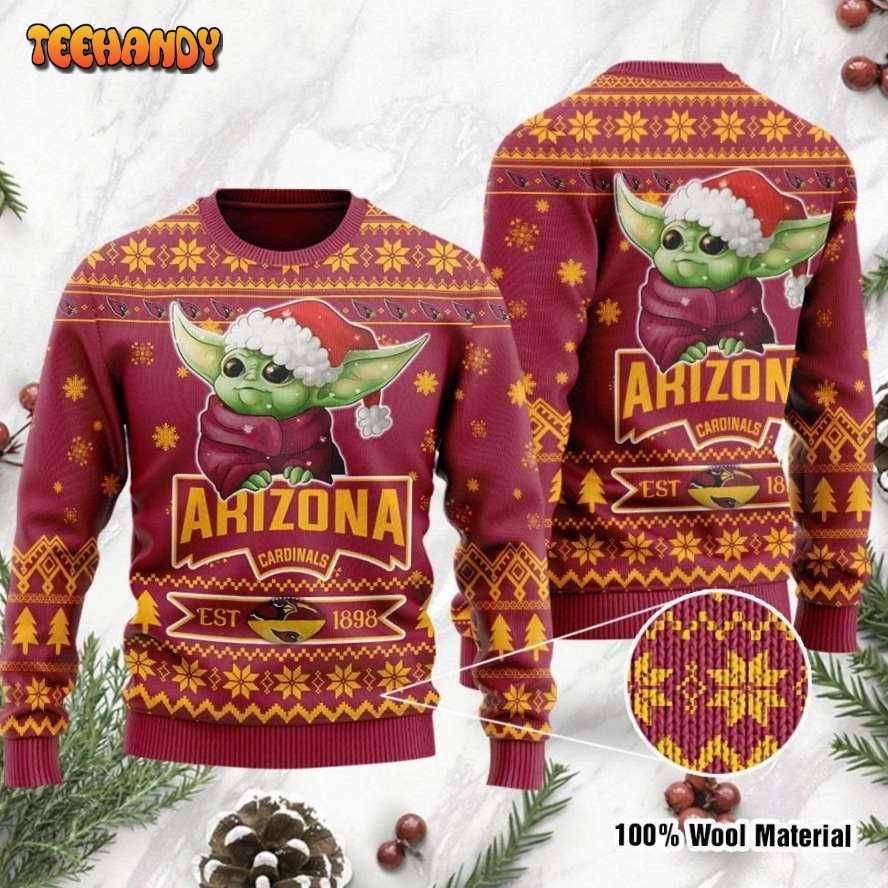 Arizona Cardinals Cute Baby Yoda Grogu Holiday Party Ugly Christmas Sweater