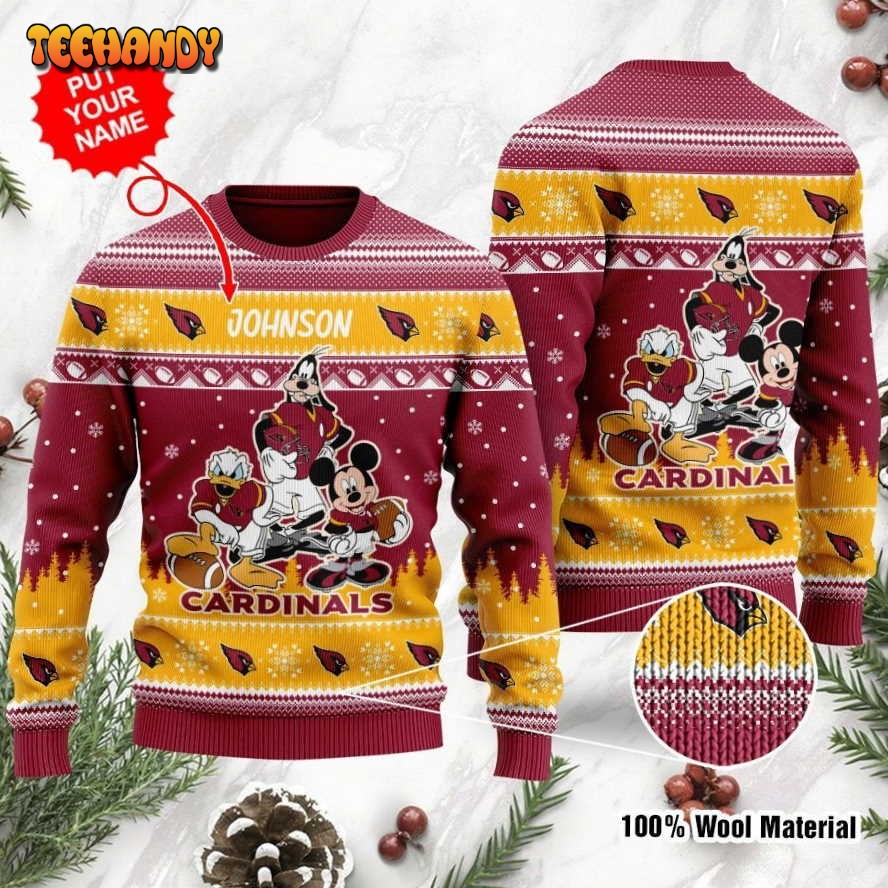 Arizona Cardinals Disney Donald Duck Mickey Mouse Goofy Personalized Sweater
