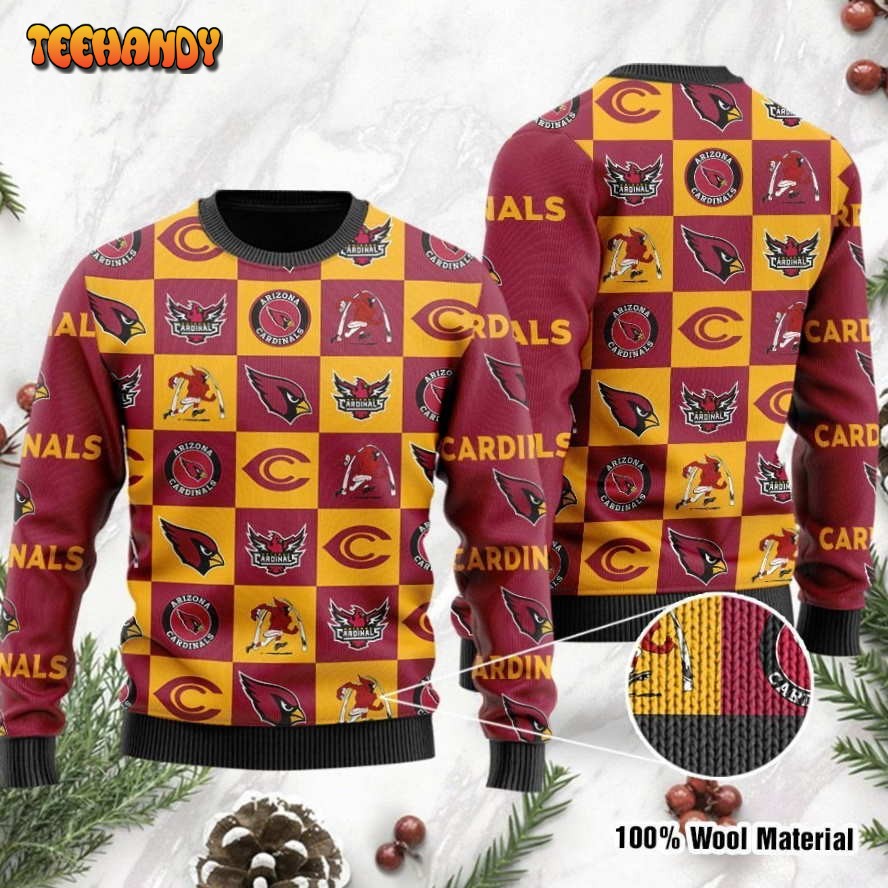 Arizona Cardinals Logo Checkered Flannel Design Ugly Christmas Sweater