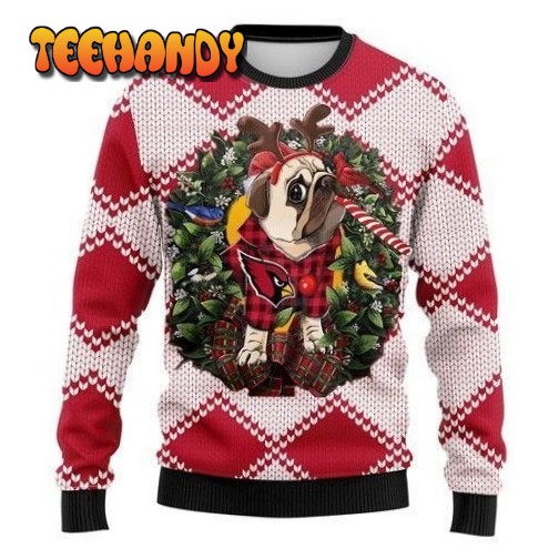 Arizona Cardinals Pug Dog Ugly Christmas Sweater, All Over Print Sweatshirt