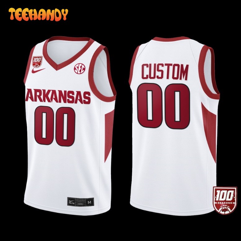 Arkansas Razorbacks Custom White 100 Season College Basketball Jersey
