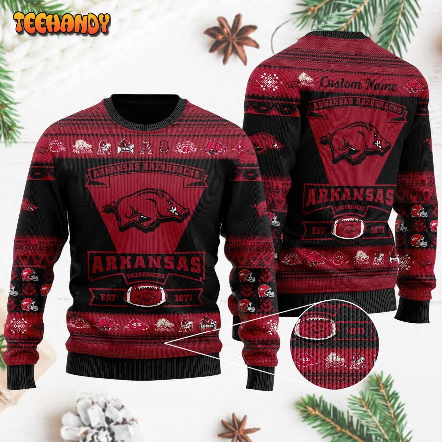 Arkansas Razorbacks Football Team Logo Personalized Ugly Christmas Sweater