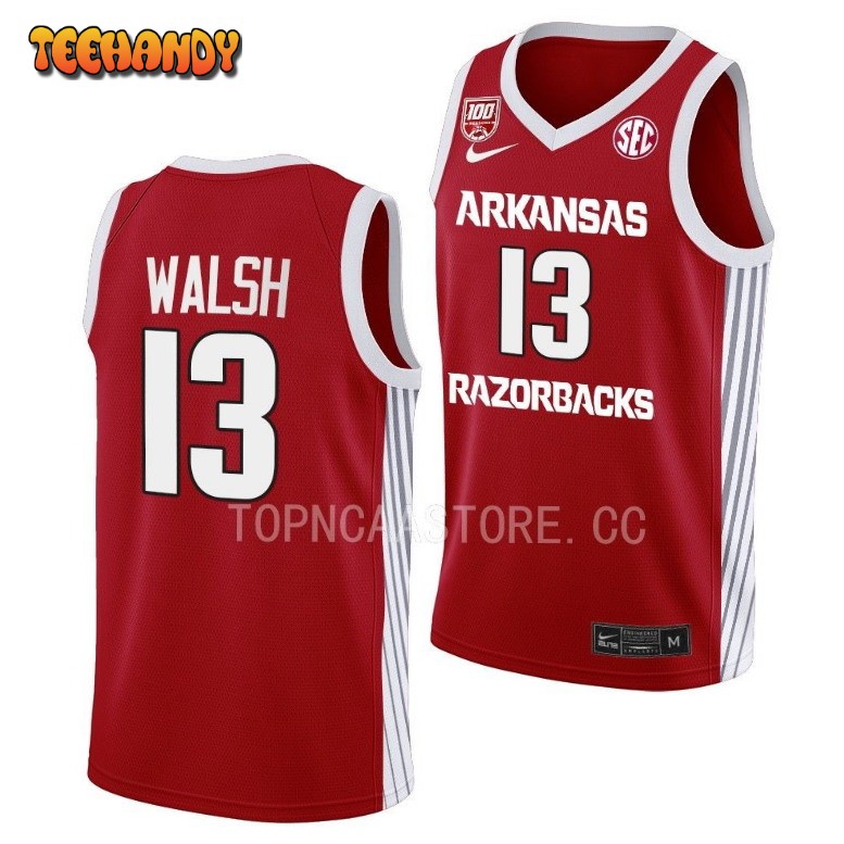 Arkansas Razorbacks Jordan Walsh 2023 Red 100 Season College Basketball Jersey