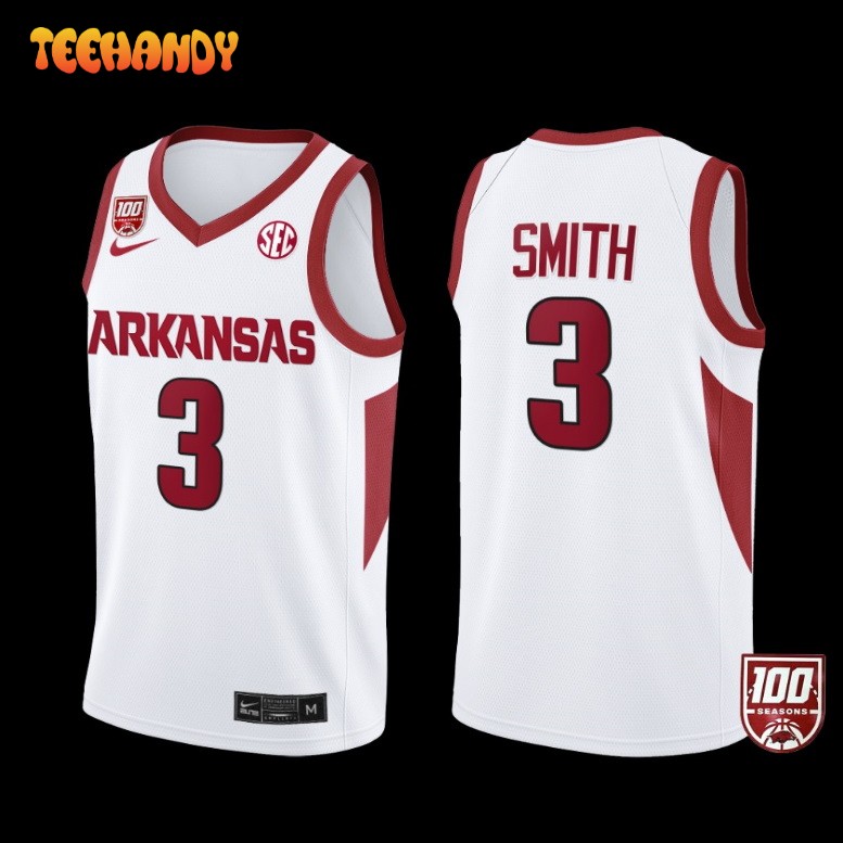 Arkansas Razorbacks Nick Smith White 100 Season College Basketball Jersey