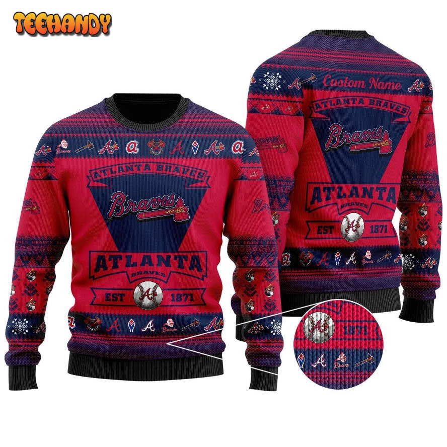 Atlanta Braves Football Team Logo Custom Name Personalized Ugly Sweater