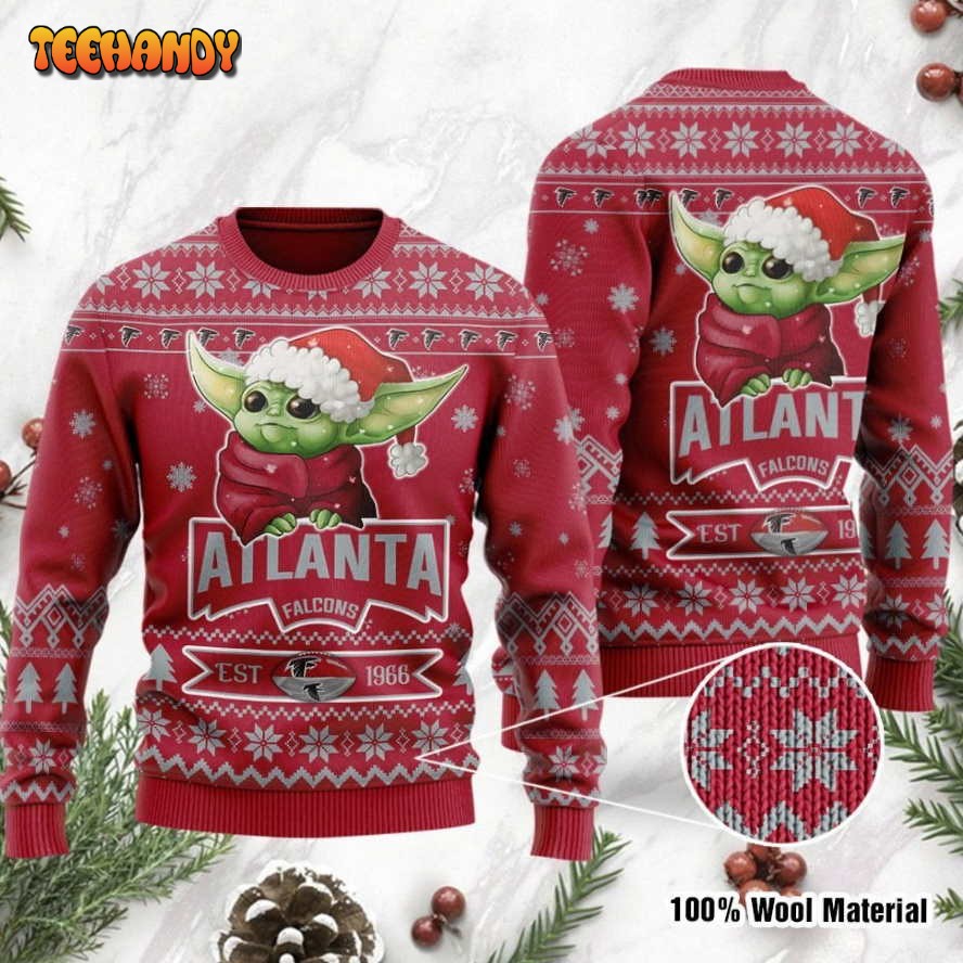 Atlanta Falcons Cute Baby Yoda Grogu Holiday Party Ugly Christmas Sweater