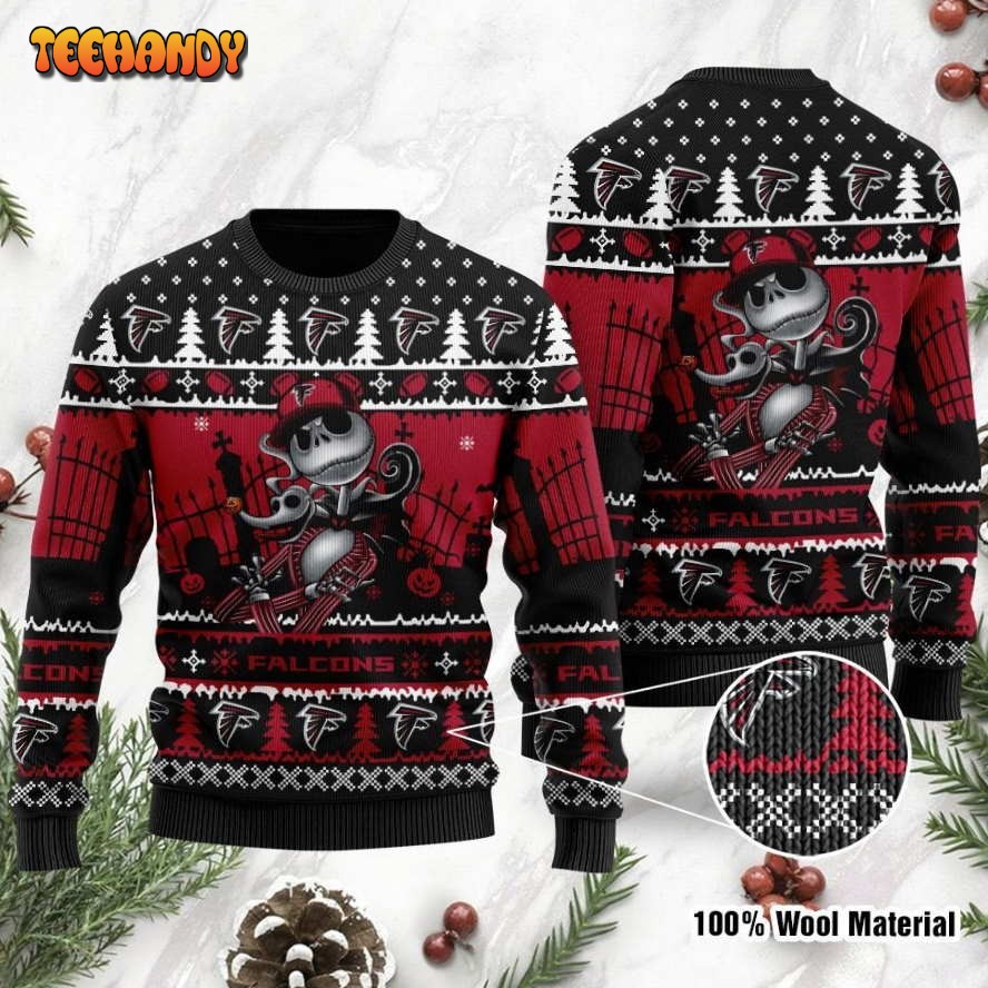 Atlanta Falcons Jack Skellington Halloween Holiday Party Ugly Christmas Sweater