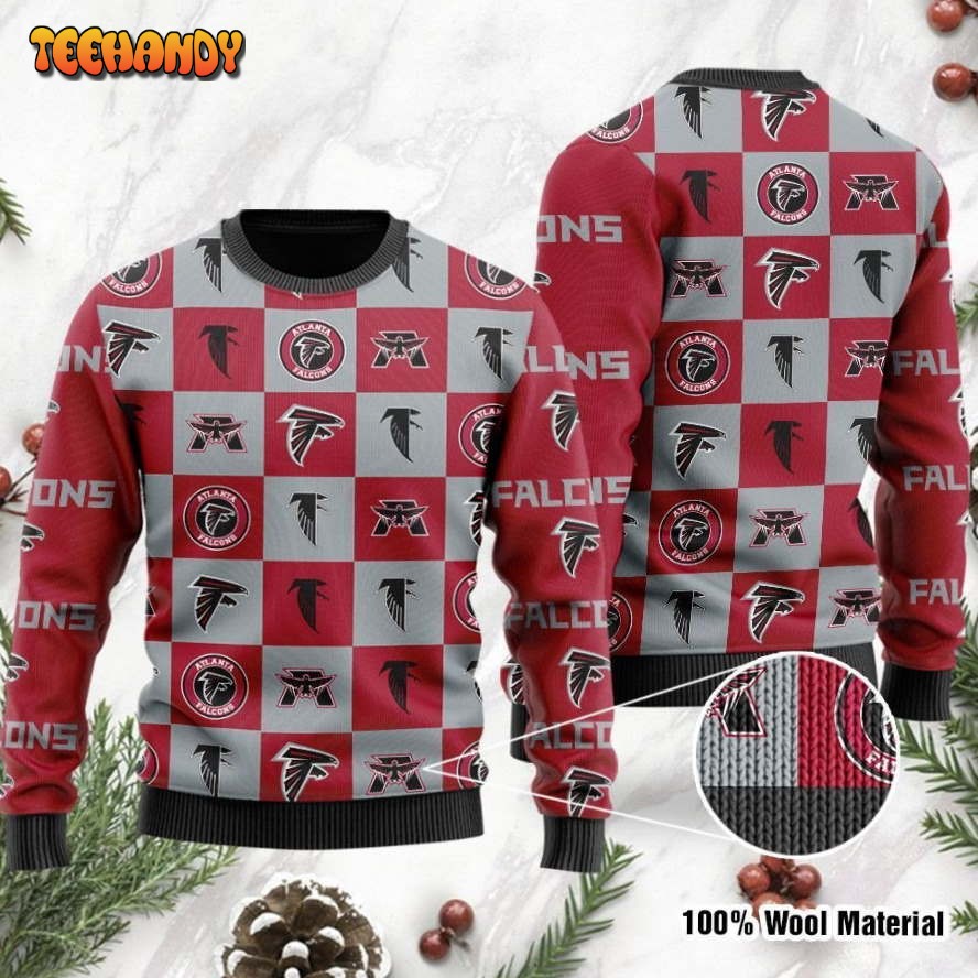 Atlanta Falcons Logo Checkered Flannel Design Ugly Christmas Sweater