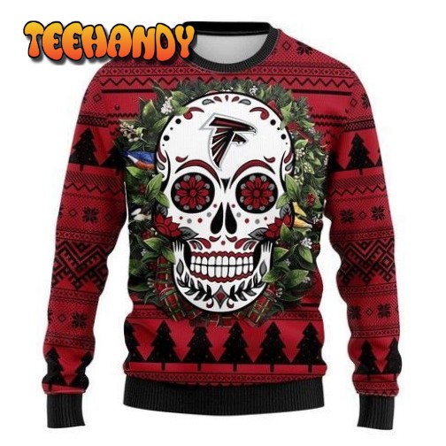 Atlanta Falcons Skull Flower Ugly Christmas Sweater, All Over Print Sweatshirt