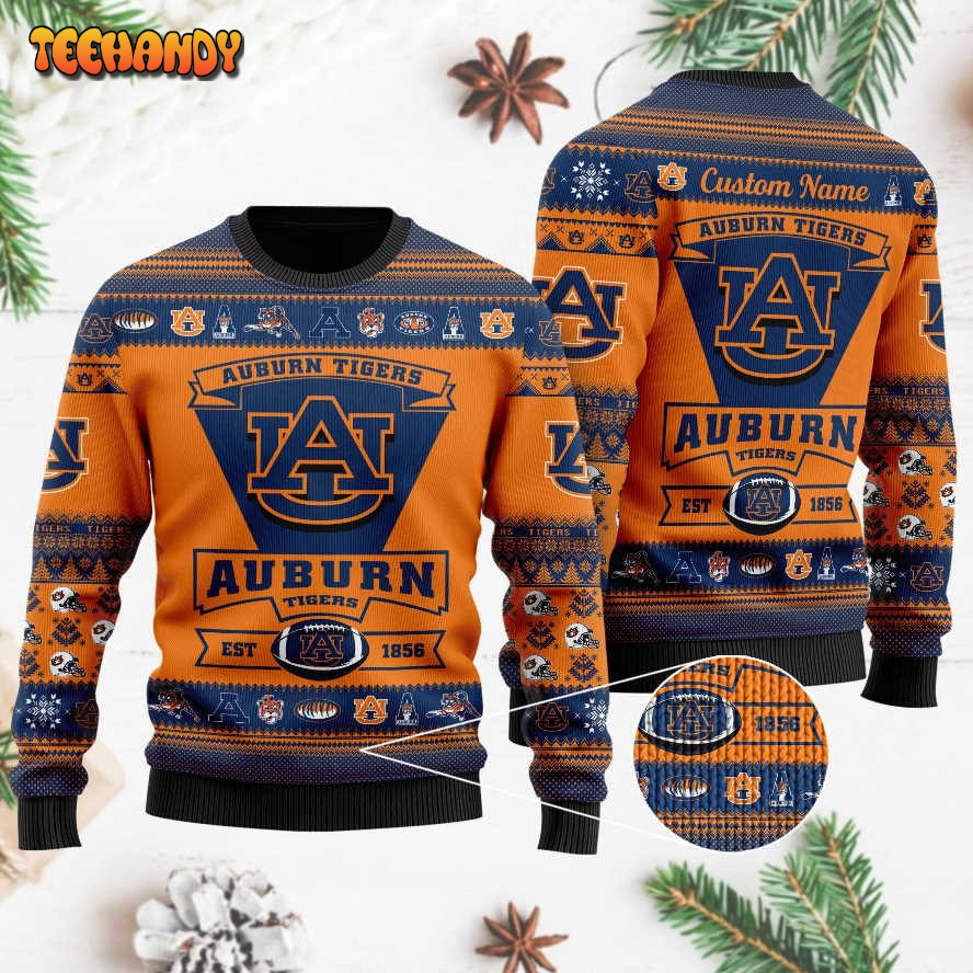 Auburn Tigers Football Team Logo Custom Name Personalized Ugly Sweater