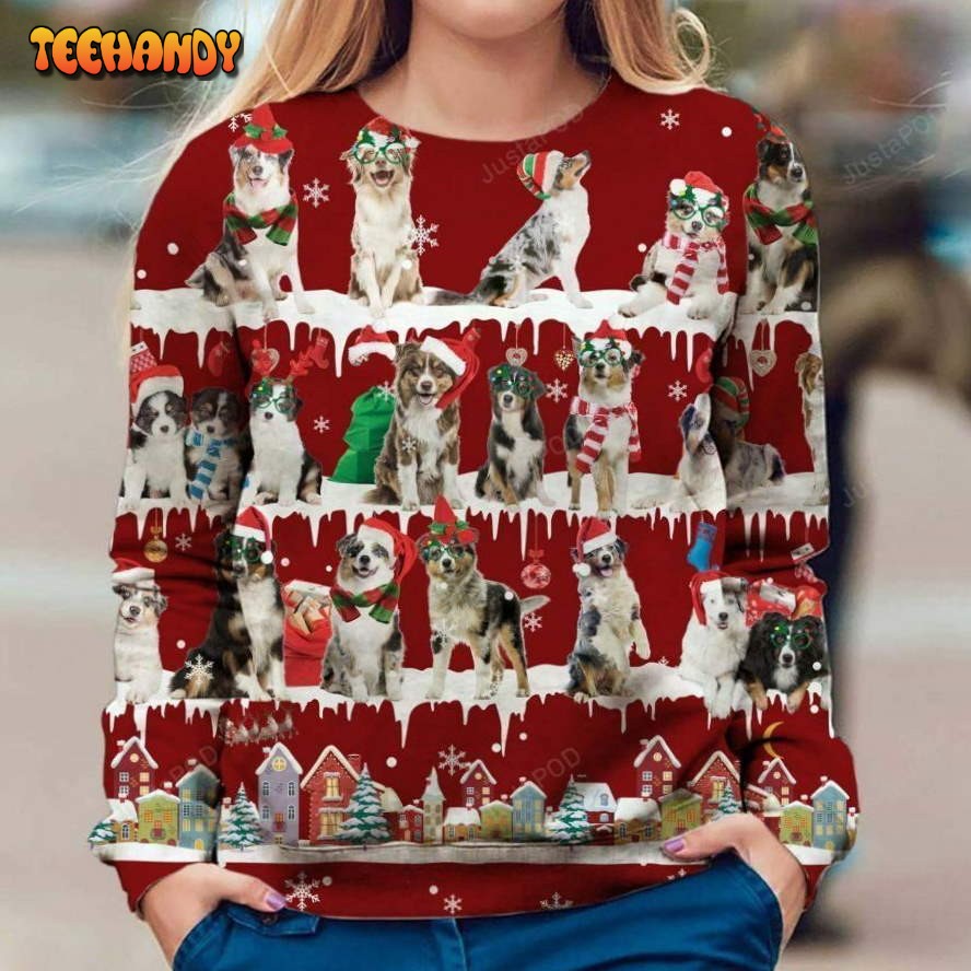 Australian Shepherd Snow Christmas Ugly Sweater, Ugly Sweater