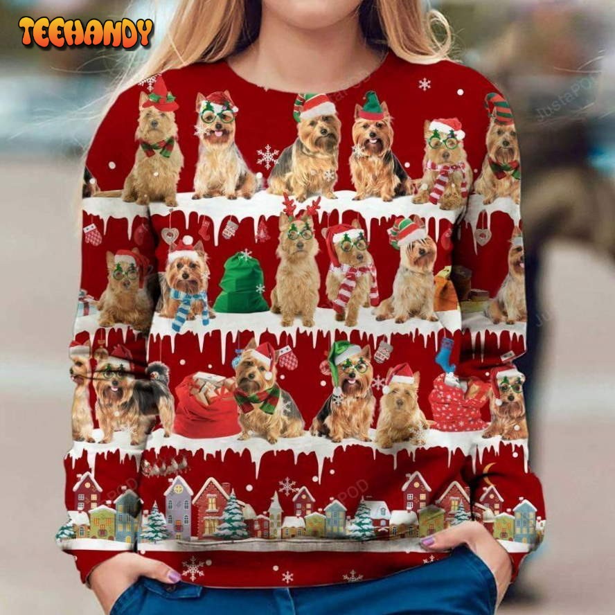 Australian Terrier Snow Christmas Ugly Sweater, Ugly Sweater