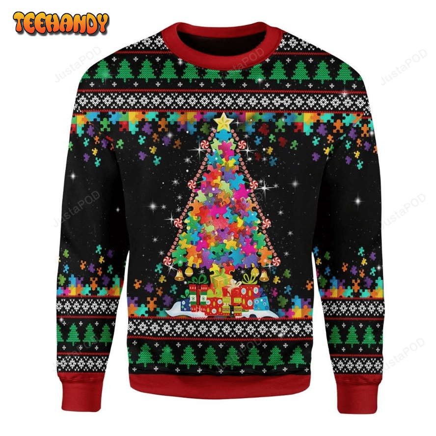 Autism Christmas Tree Ugly Christmas Sweater, All Over Print Sweatshirt