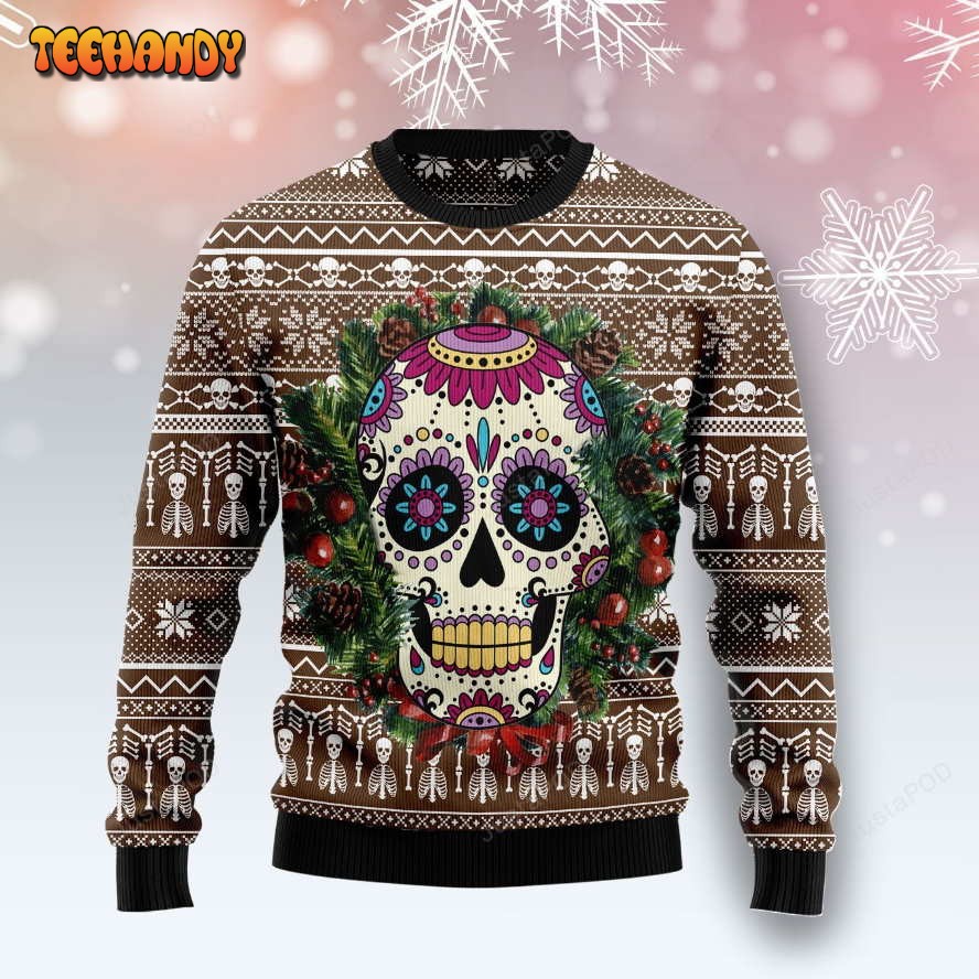 Awesome Sugar Skull Christmas Sweater, All Over Print Sweatshirt, Ugly Sweater