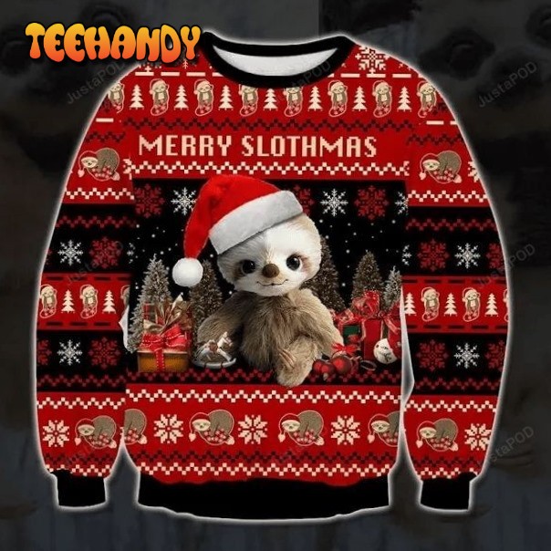 Baby Sloth And Christmas Red Black Ugly Christmas Sweater, Ugly Sweater