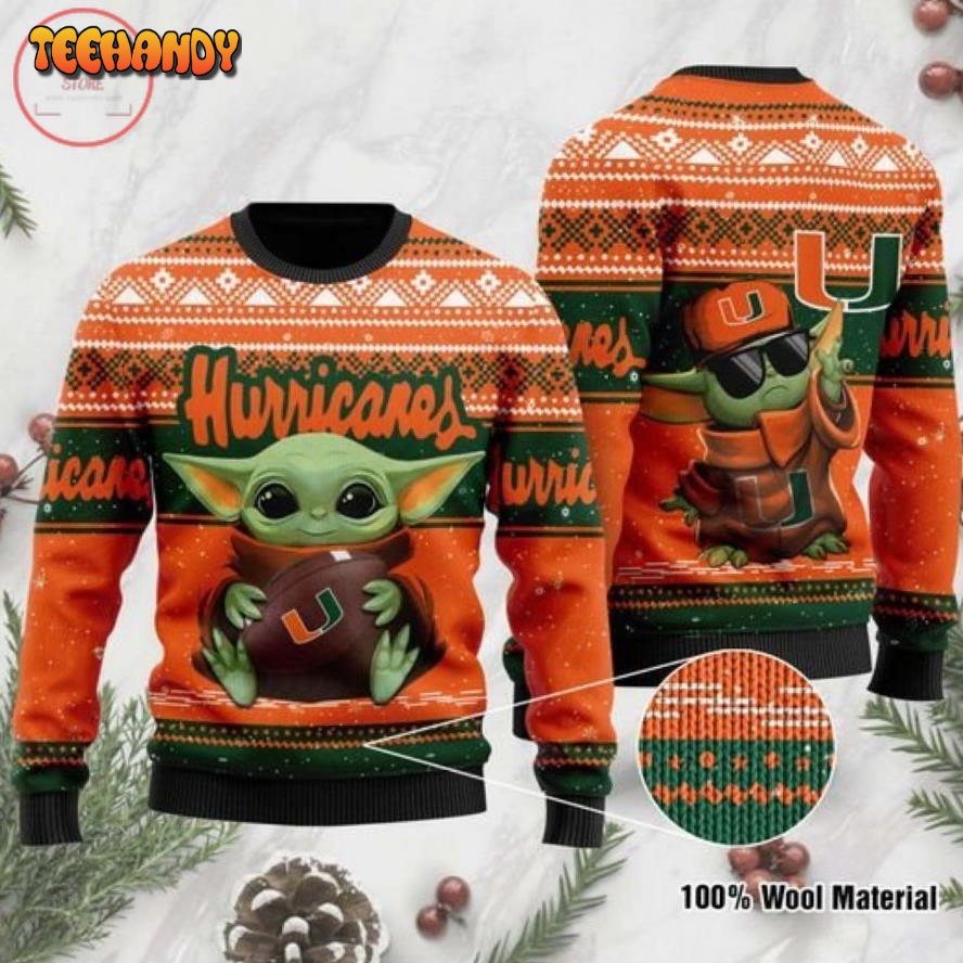 Baby Yoda Miami Hurricanes Christmas For Fans Ugly Christmas Sweater