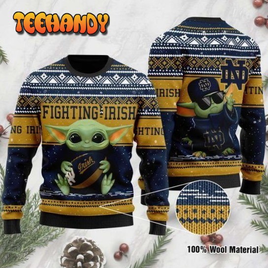 Baby Yoda Notre Dame Fighting Irish Ugly Christmas Sweater, Ugly Sweater