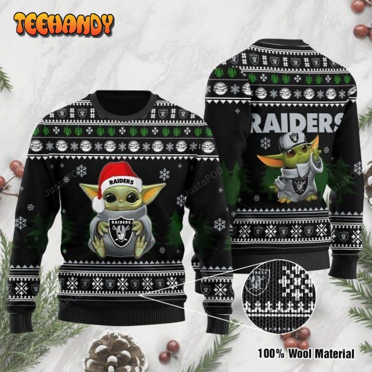 Baby Yoda Oakland Raiders Ugly Christmas Sweater, All Over Print Sweatshirt