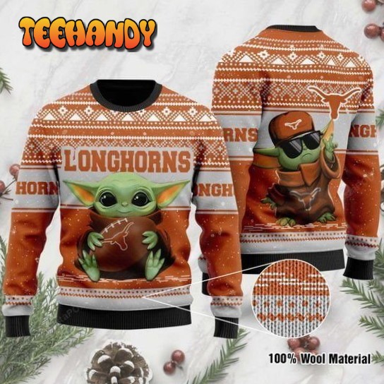 Baby Yoda Texas Longhorns Ugly Christmas Sweater, All Over Print Sweatshirt