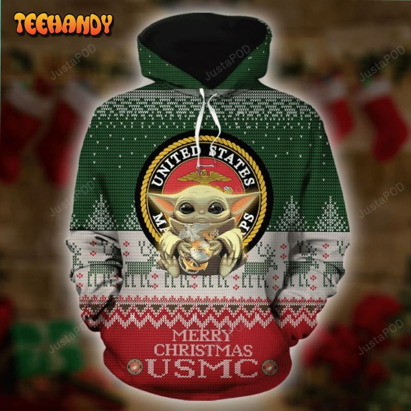 Baby Yoda United States Merry Christmas 3D All Over Print Hoodie, Sweater