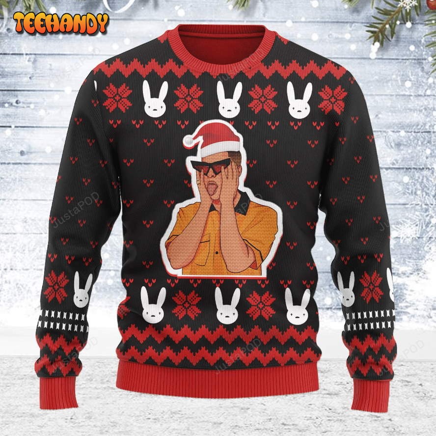 Bad Bunny Ugly Christmas Sweater, All Over Print Sweatshirt, Ugly Sweater