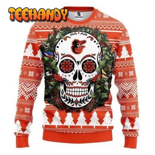 Baltimore Orioles Skull Flower Ugly Christmas Sweater