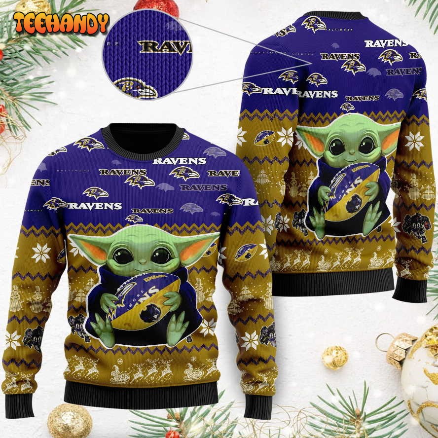 Baltimore Ravens Baby Yoda Shirt For American Football Fans Ugly Sweater