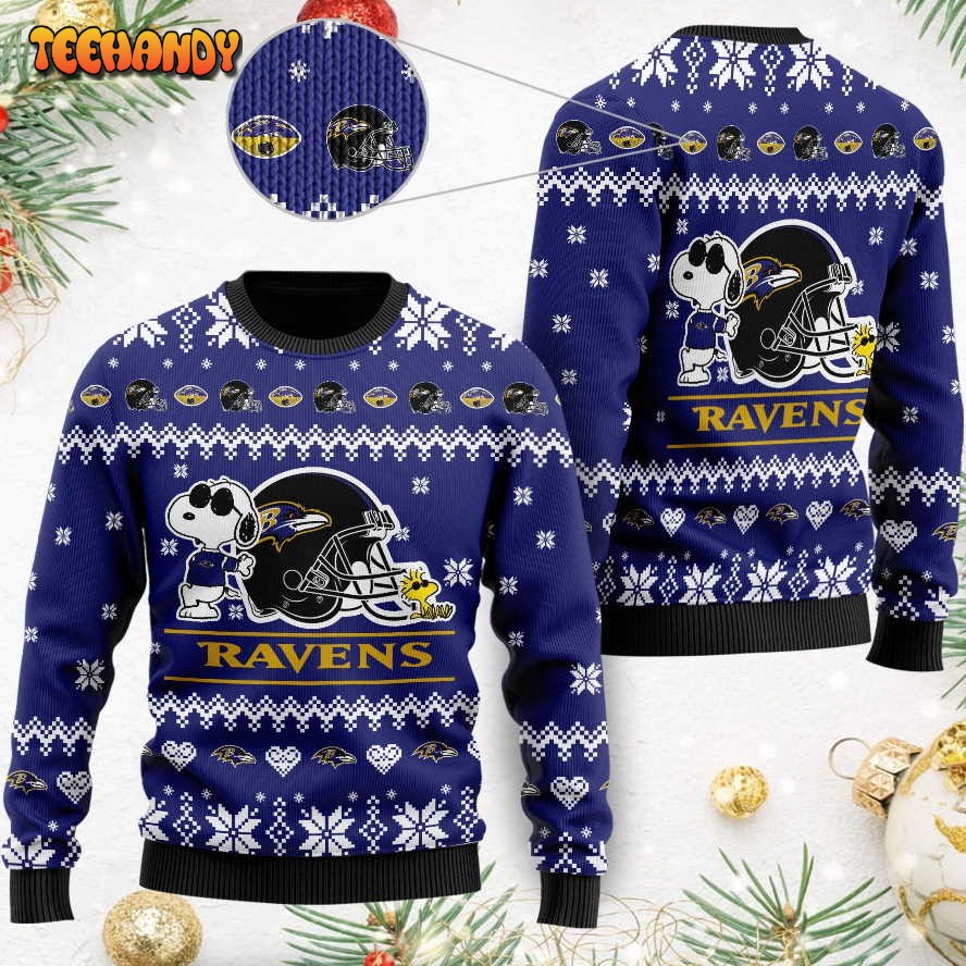 Baltimore Ravens Cute The Snoopy Show Football Helmet 3D Ugly Sweater