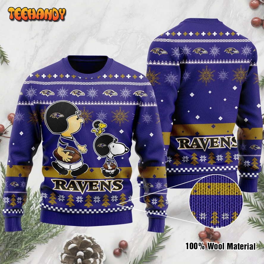 Baltimore Ravens Funny Charlie Brown Peanuts Snoopy Ugly Christmas Sweater