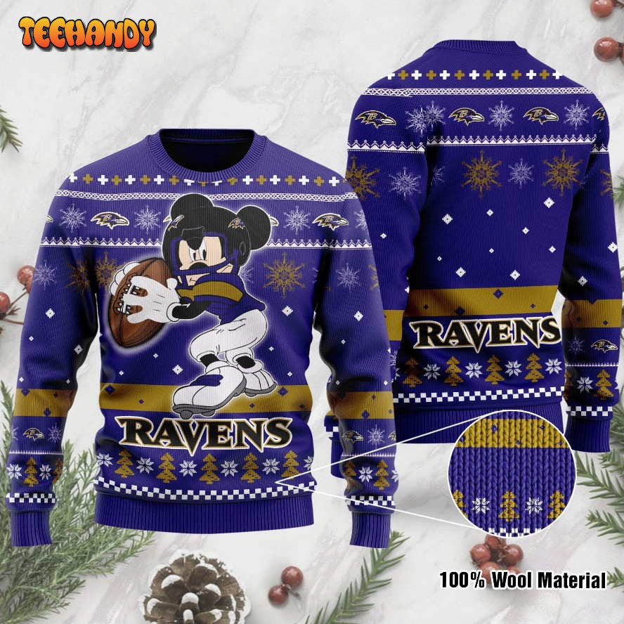 Baltimore Ravens Mickey Mouse Funny Ugly Christmas Sweater, Ugly Sweater