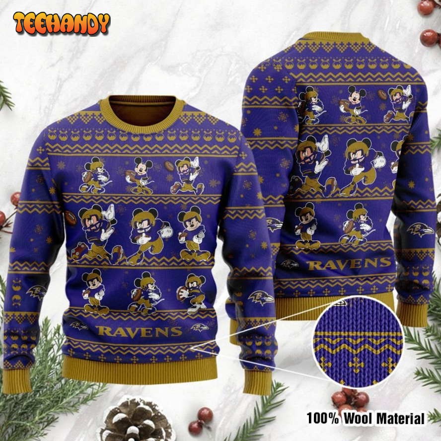 Baltimore Ravens Mickey Mouse Holiday Party Ugly Christmas Sweater