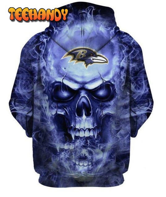 Baltimore Ravens Nfl Football Skull Hoodie All Over Print 3D Hoodie