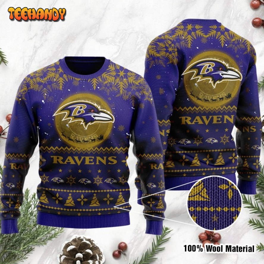 Baltimore Ravens Santa Claus In The Moon Ugly Christmas Sweater