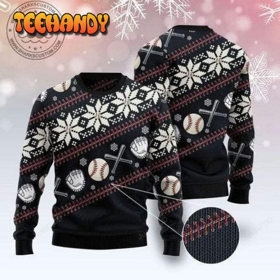 Baseball Ball And Bat Ugly Christmas Sweater, All Over Print Sweatshirt