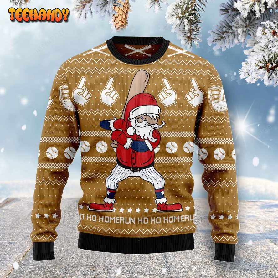 Baseball Ho Ho Homerun Ugly Christmas Sweater, Ugly Sweater