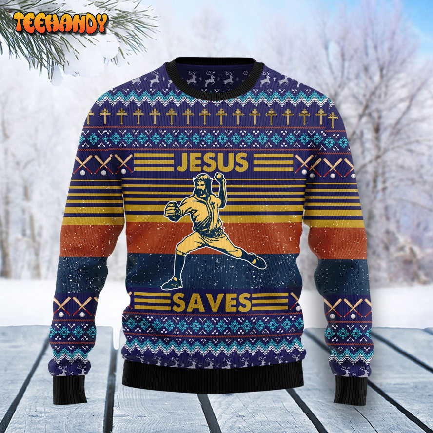 Baseball Jesus Save T1811 Ugly Christmas Sweater unisex womens & mens