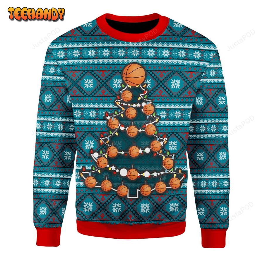 Basketball Christmas Tree Ugly Christmas Sweater, All Over Print