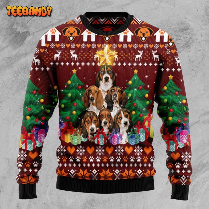 Basset Hound Pine Tree D2809 Ugly Christmas Sweater