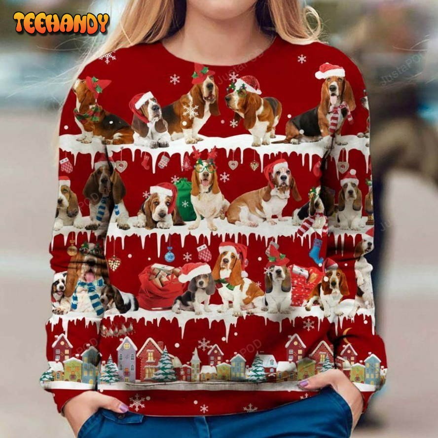 Basset Hound Snow Christmas Ugly Sweater, Ugly Sweater