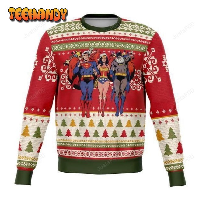 Batman Superman Wonder Woman Ugly Christmas Sweater, Ugly Sweater