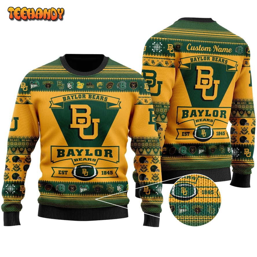 Baylor Bears Football Team Logo Custom Name Personalized Ugly Sweater