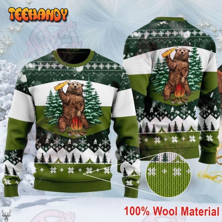 Bear Beer Campfire Ugly Christmas Sweater, All Over Print Sweatshirt