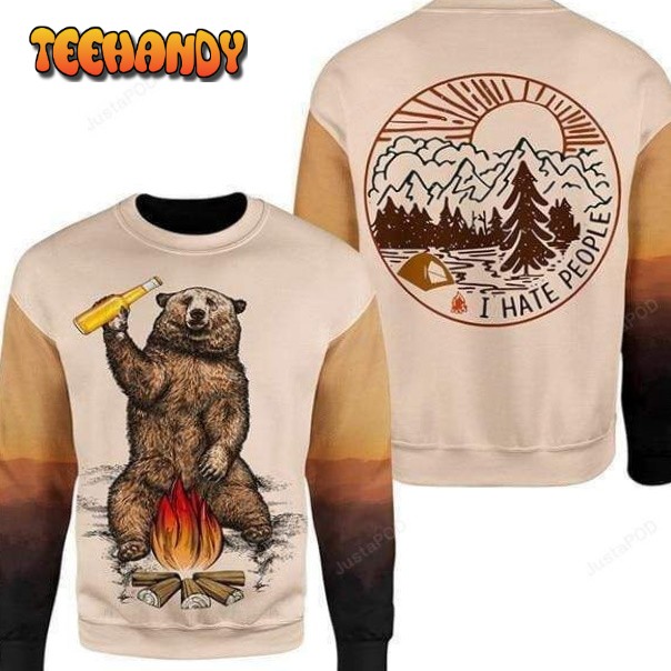 Bear Drinking Beer Camping Ugly Christmas Sweater, Ugly Sweater