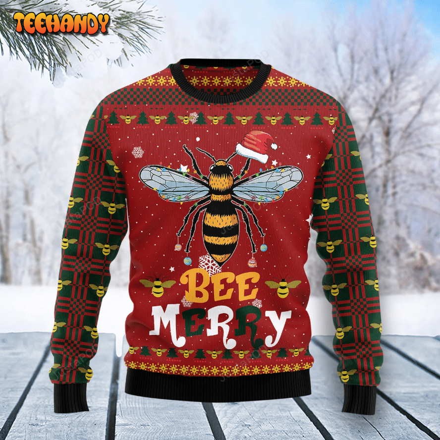 Bee Merry Ugly Christmas Sweater, All Over Print Sweatshirt, Ugly Sweater